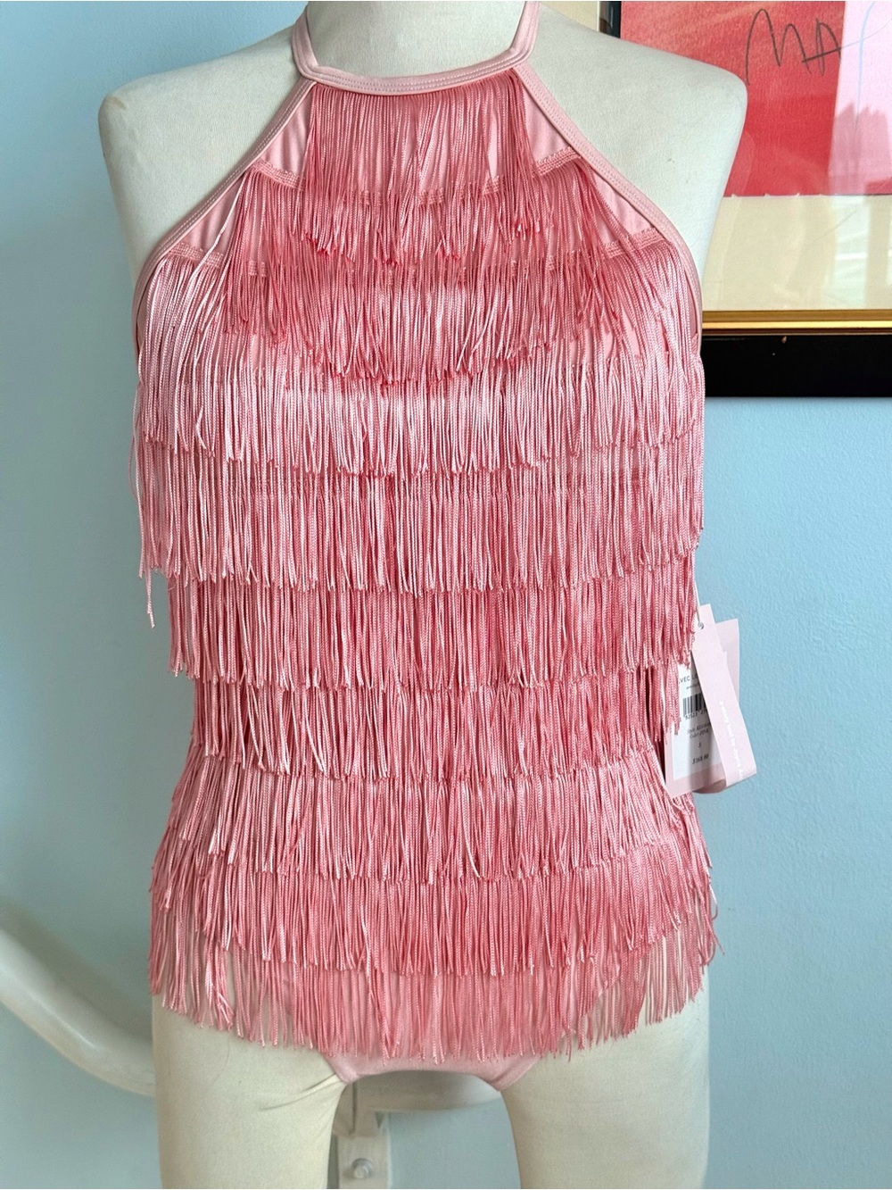 ABC Les Filles NWT pink fringe fabulous fun bathing suit S Org $168 one piece